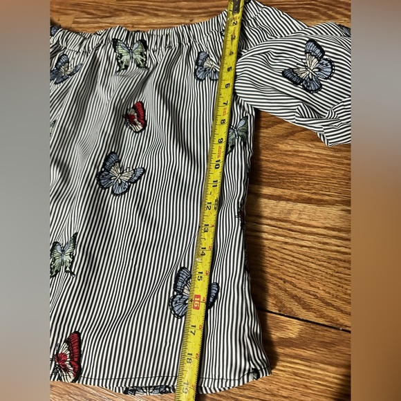 Zara Basic Embroidered Butterfly Off The Shoulder Striped Cropped Blouse Size S - Picture 11 of 13